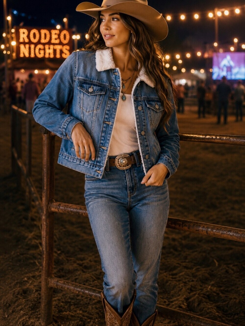 Cali1850 Denim Jacket White Sherpa Lined Blue Jean Trucker Jacket Cozy Western